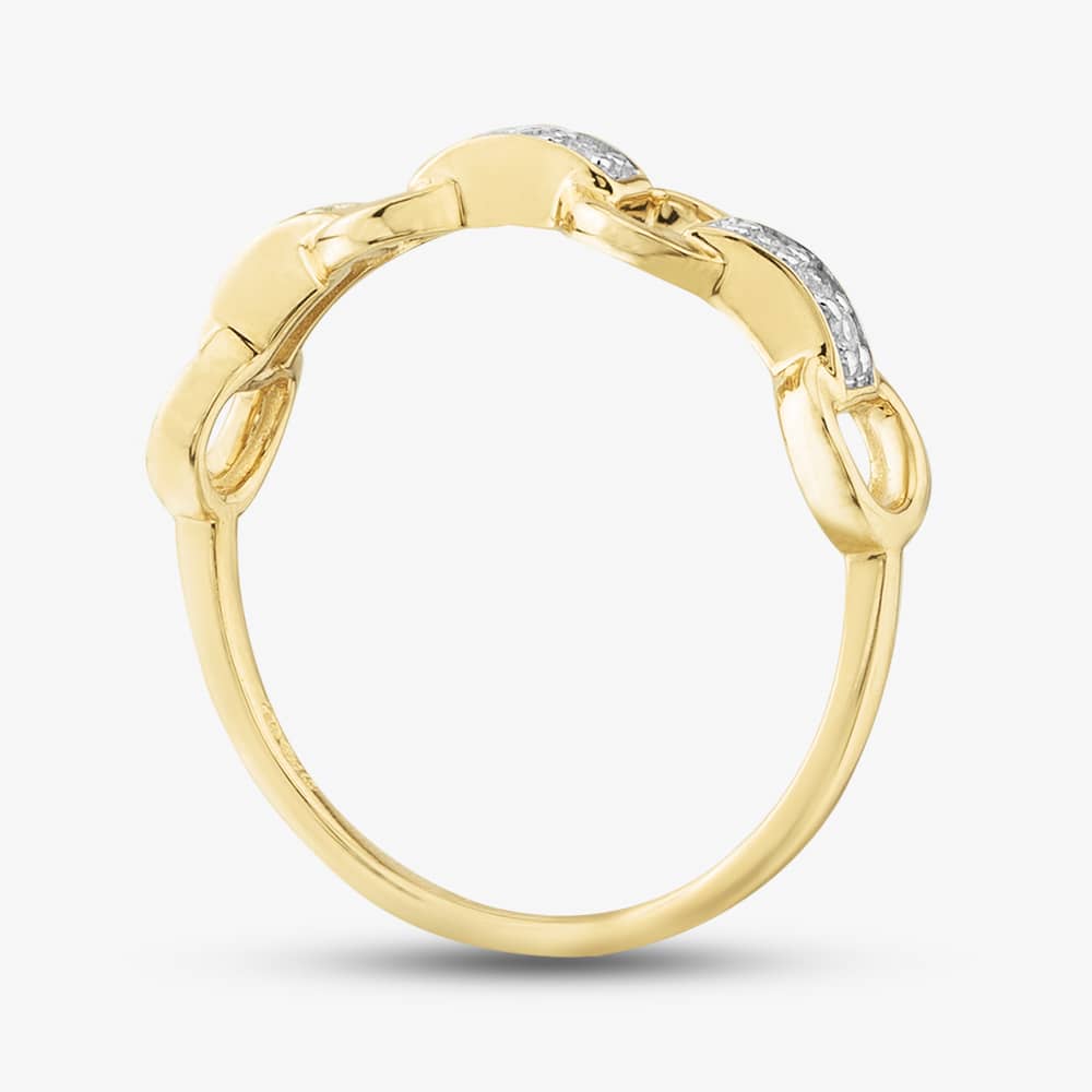 9ct Yellow Gold 0.06ct Brilliant Cut Diamond Link Shaped Ring THR41642-06 L