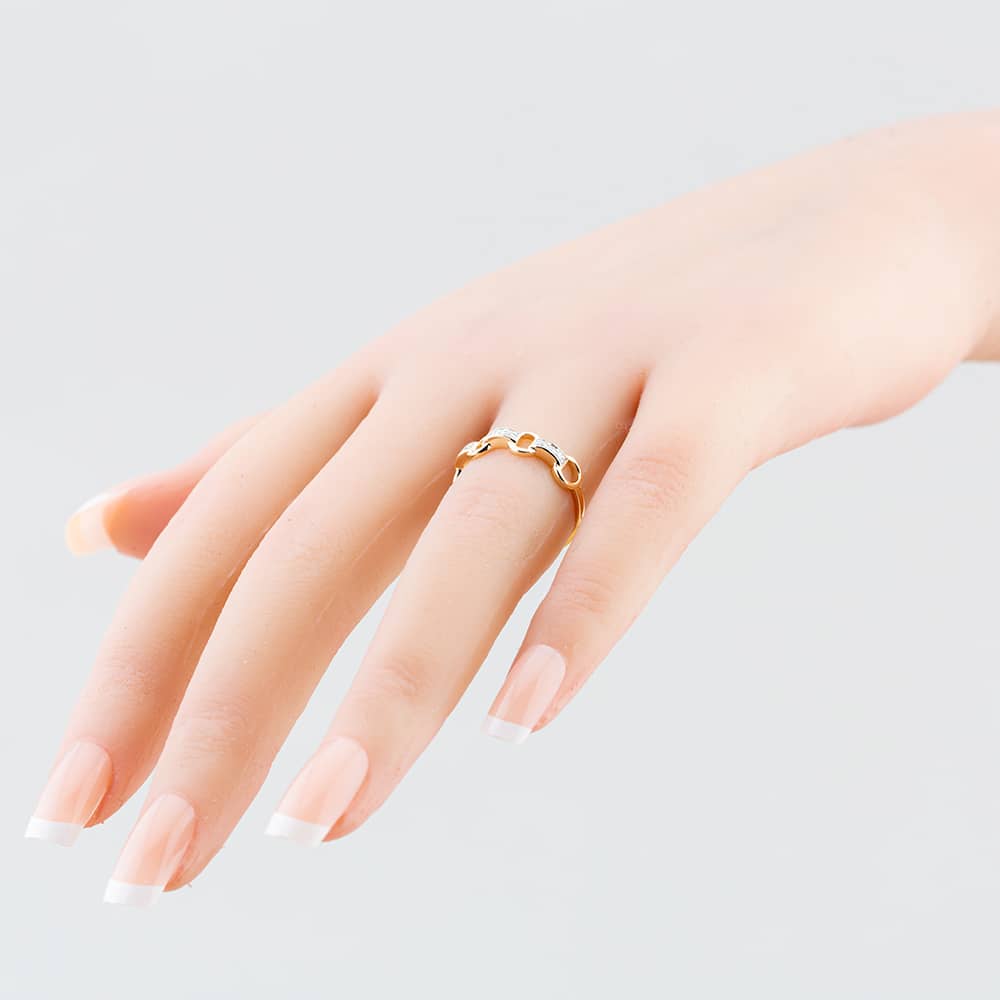 9ct Yellow Gold 0.06ct Brilliant Cut Diamond Link Shaped Ring THR41642-06 L