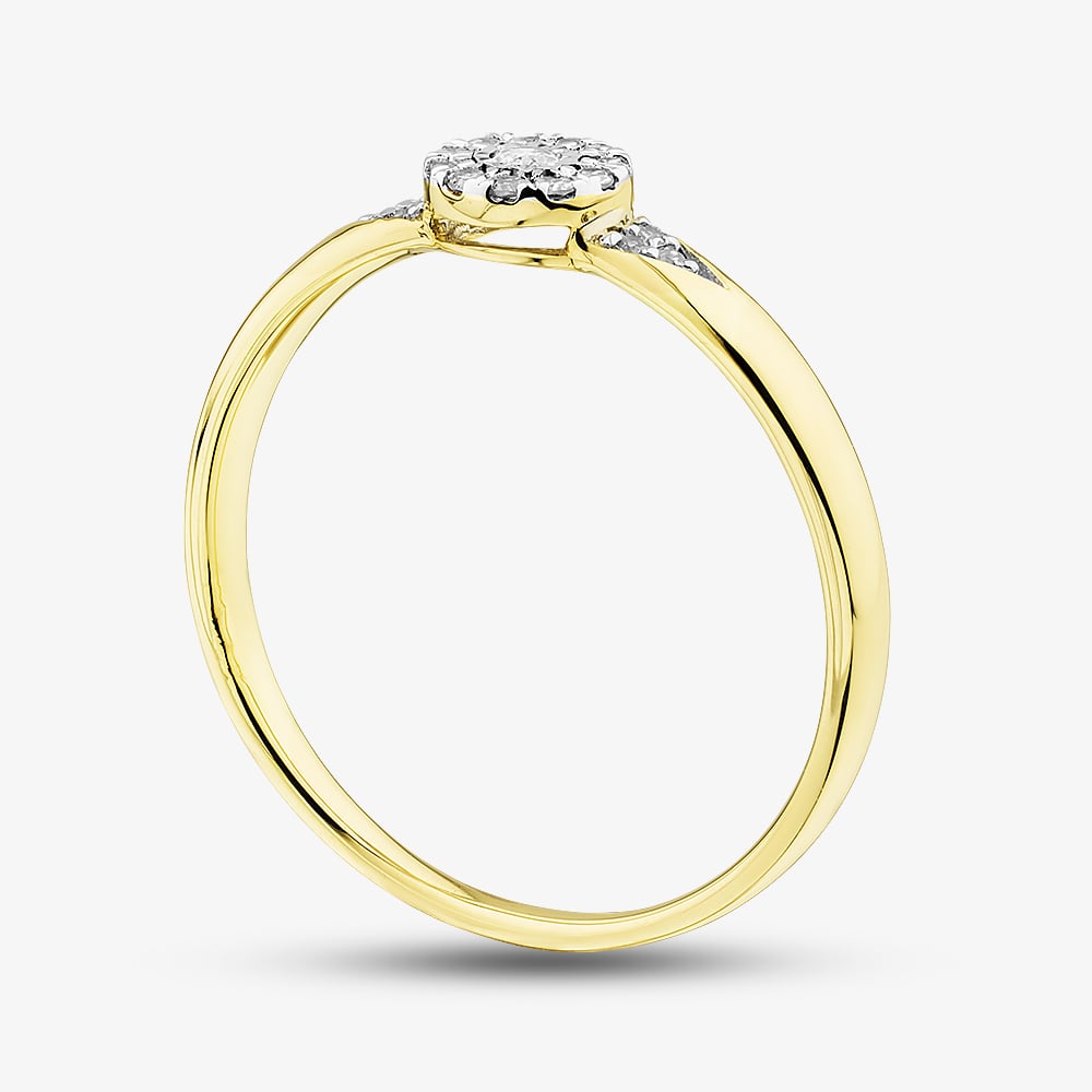 Pure Brilliance 9ct Yellow Gold 0.08ct Brilliant Cut Diamond Cluster Shoulder Set Ring THR44876-08 (YG)