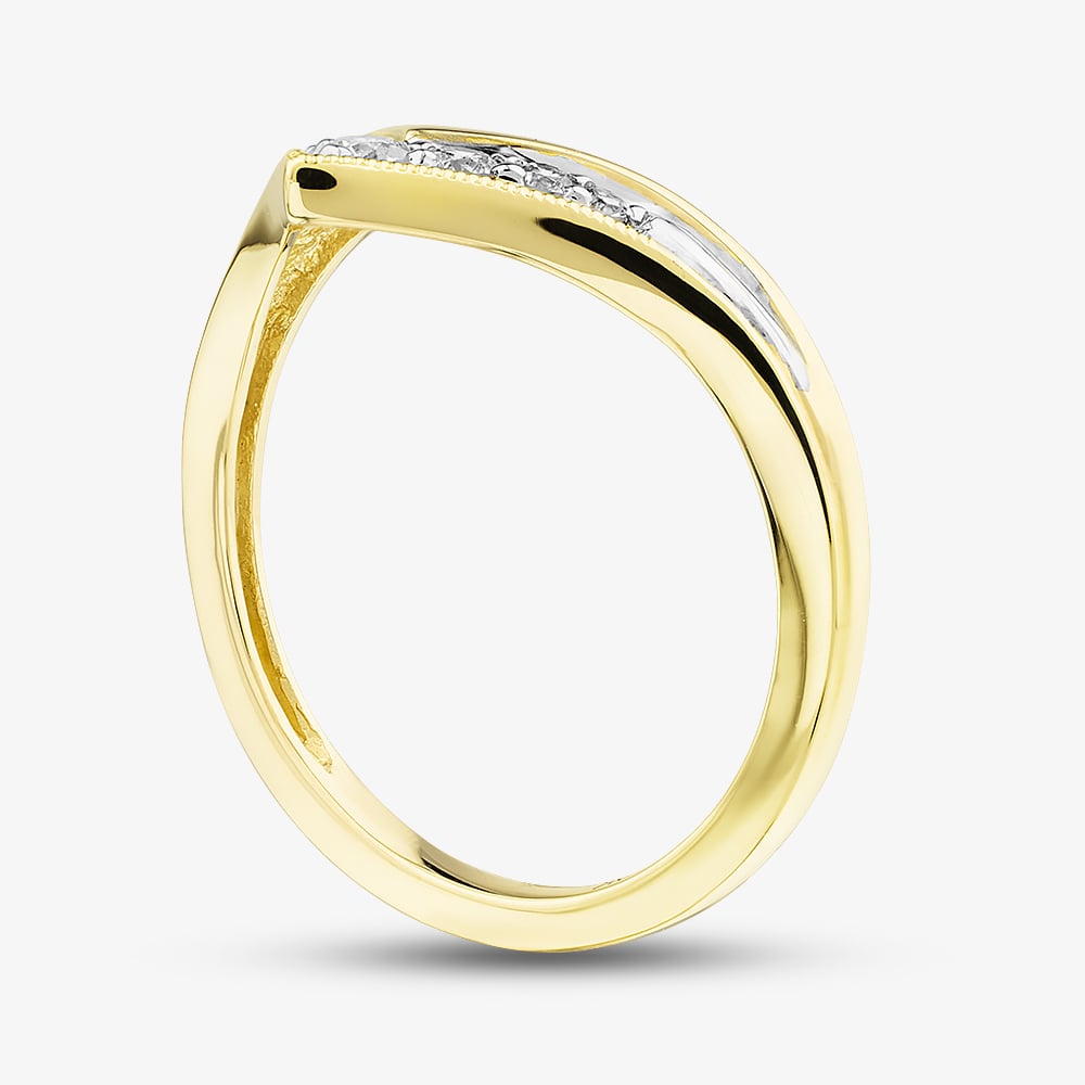 Pure Brilliance 9ct Yellow Gold 0.15ct Brilliant Cut Diamond Ribbed Wishbone Ring THR35734-15