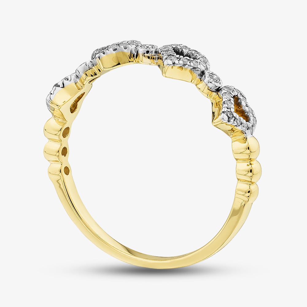 Pure Brilliance 9ct Yellow Gold 0.10ct Brilliant Cut Pave Set Diamond Multi Heart Ring THR29464-10