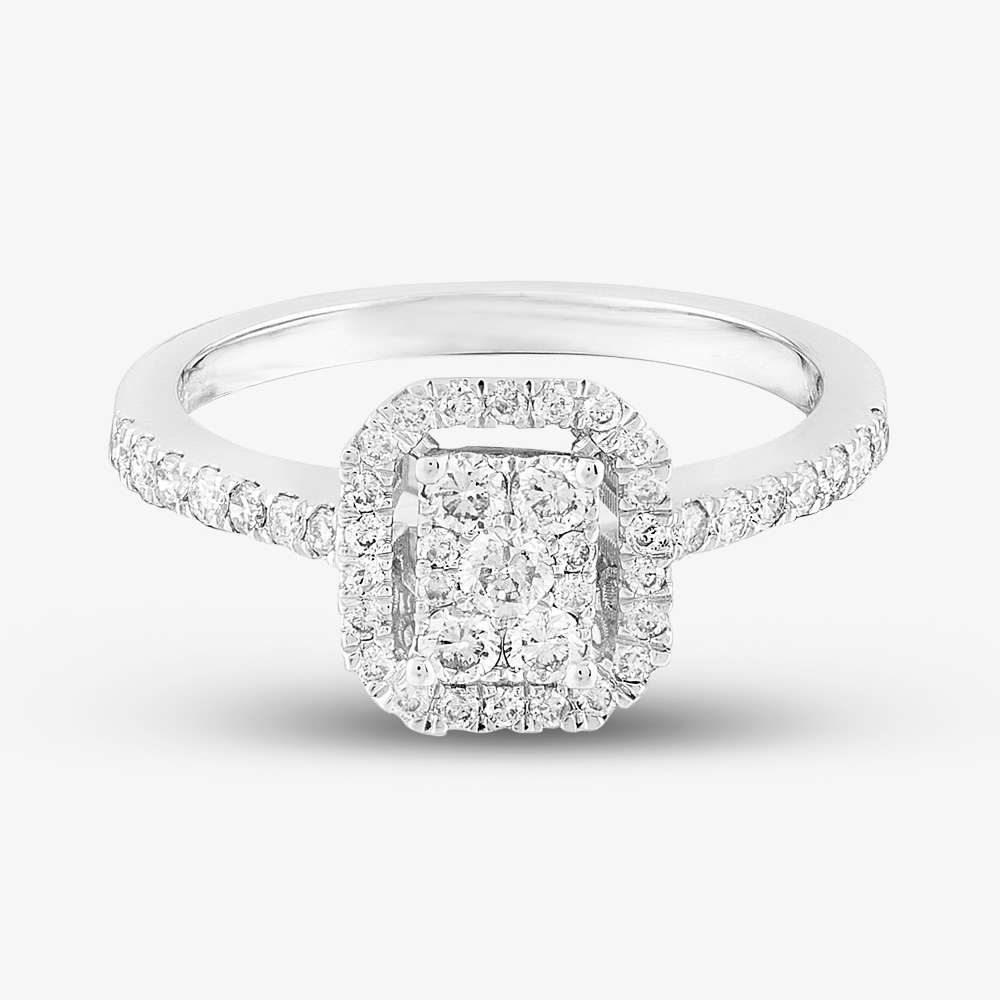 Pure Brilliance 9ct White Gold 0.49ct Round Cut Diamond Halo Cluster Ring THR15209-50