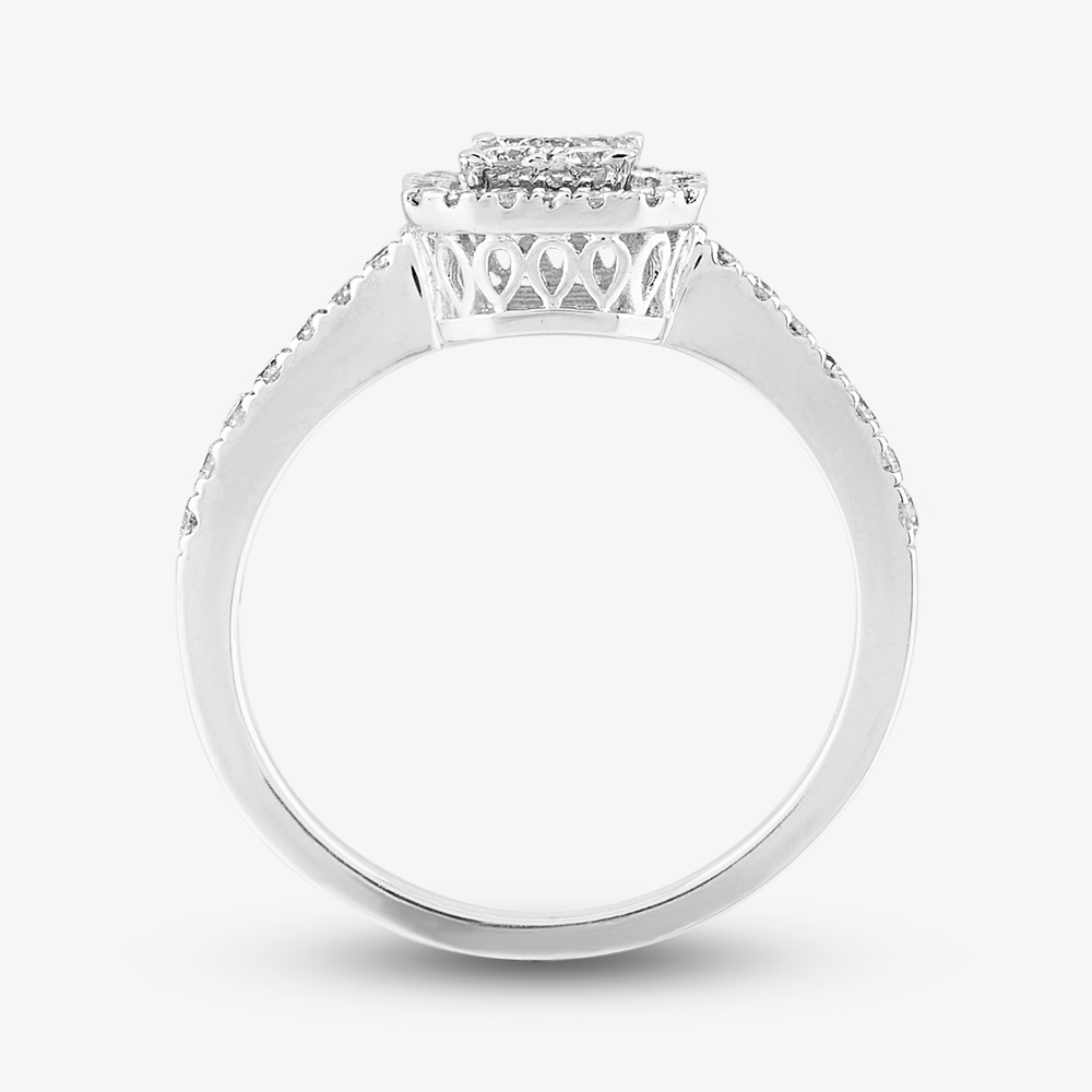 Pure Brilliance 9ct White Gold 0.49ct Round Cut Diamond Halo Cluster Ring THR15209-50