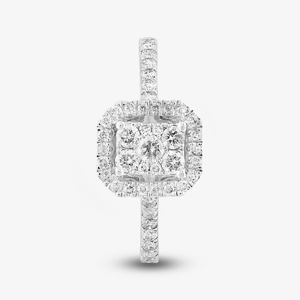 Pure Brilliance 9ct White Gold 0.49ct Round Cut Diamond Halo Cluster Ring THR15209-50