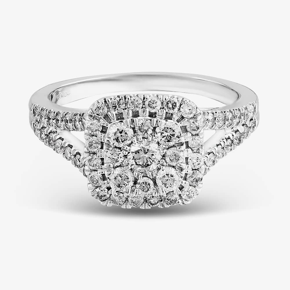 9ct White Gold 1.00ct Diamond Shouldered Square Cluster Ring THR19764-100SOD