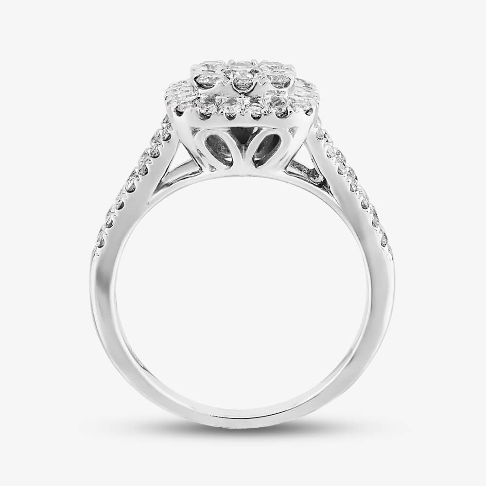 9ct White Gold 1.00ct Diamond Shouldered Square Cluster Ring THR19764-100SOD