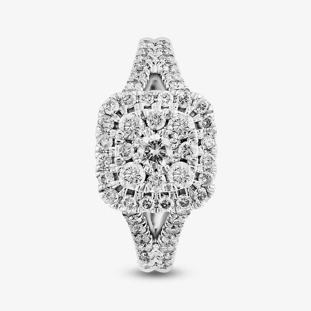 9ct White Gold 1.00ct Diamond Shouldered Square Cluster Ring THR19764-100SOD