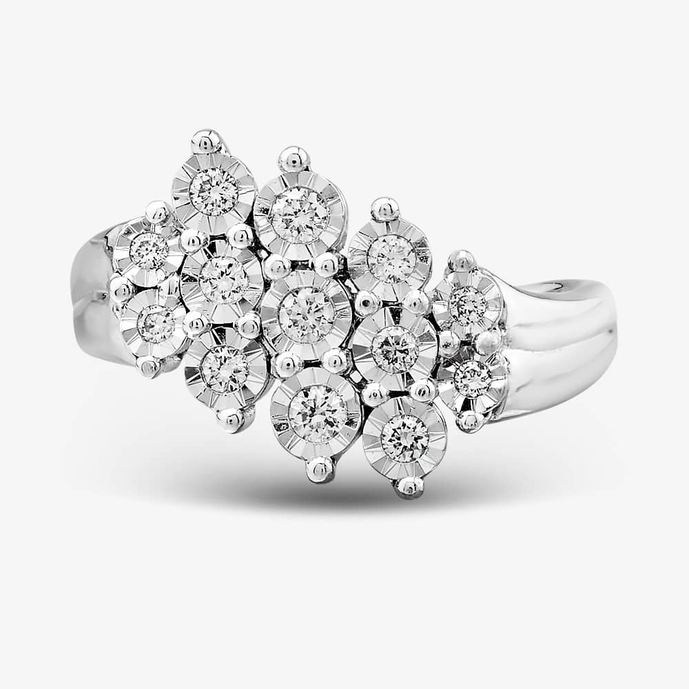  9ct White Gold 0.25ct Wave Cluster Ring 52F99W/25-10 
