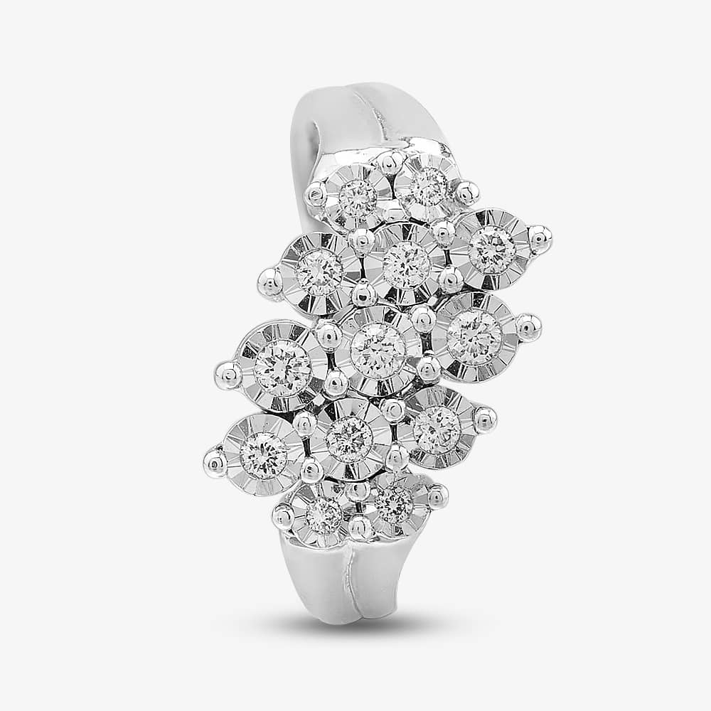  9ct White Gold 0.25ct Wave Cluster Ring 52F99W/25-10 