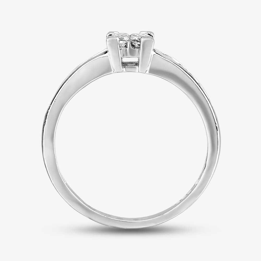 9ct White Gold Princess Cut Diamond Shoulder Set Cluster Ring PR3670W