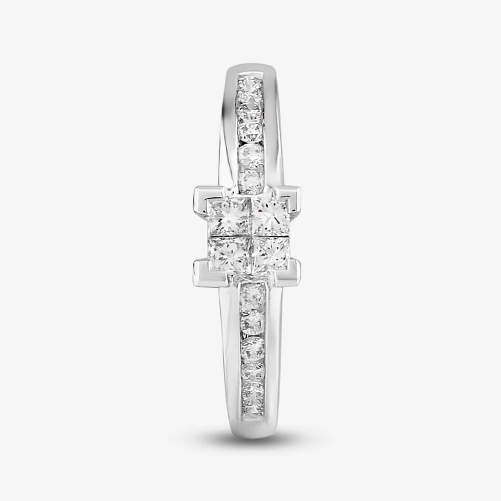 9ct White Gold Princess Cut Diamond Shoulder Set Cluster Ring PR3670W