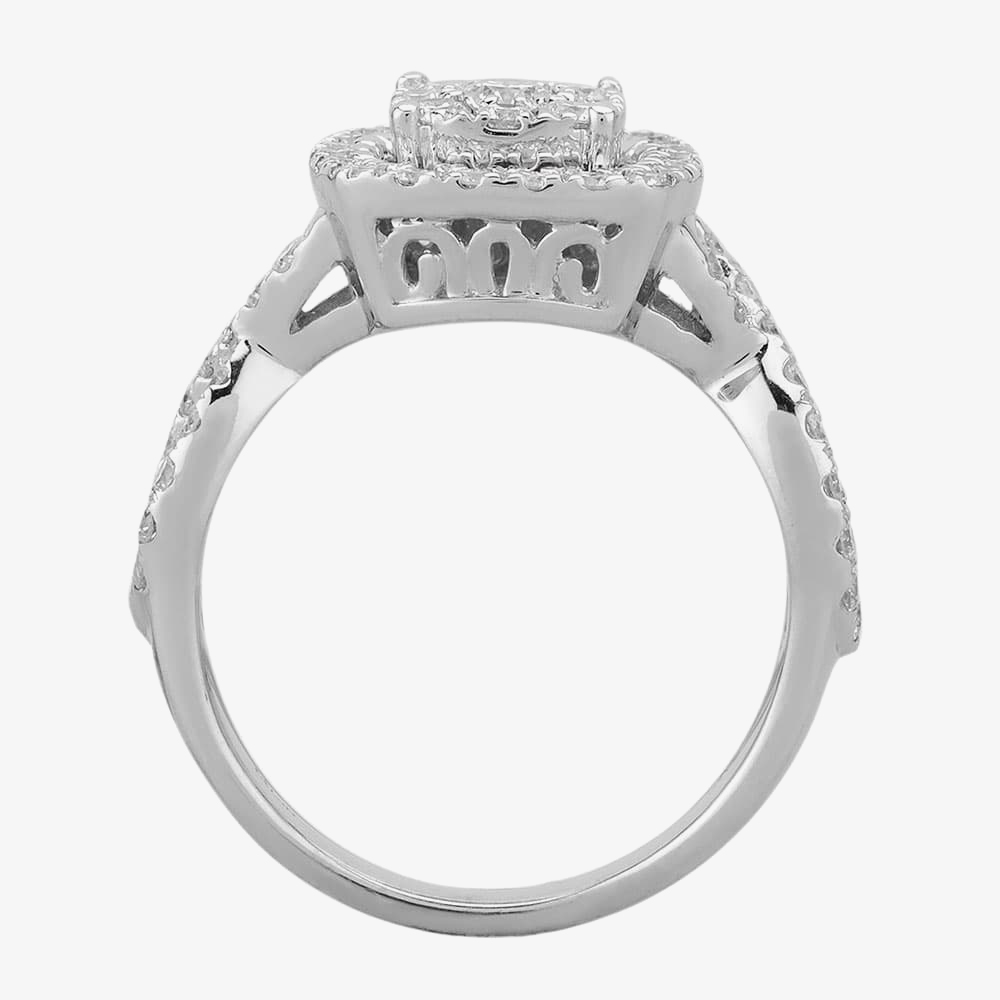 Pure Brilliance 9ct White Gold 1.00ct Diamond Cross Shoulder Square Cluster Ring THR19823-125E 9WG