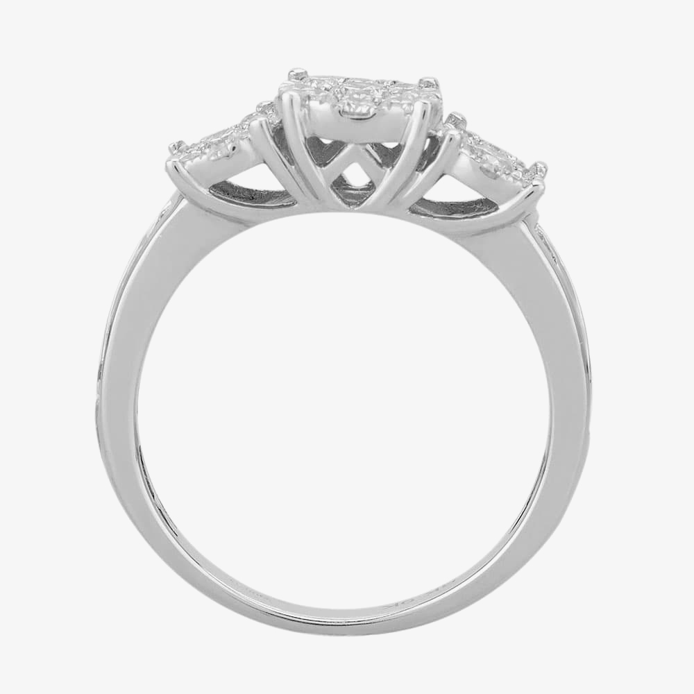 9ct White Gold 1.00ct Diamond Cluster Trilogy Ring THR15119-100TB 9KW