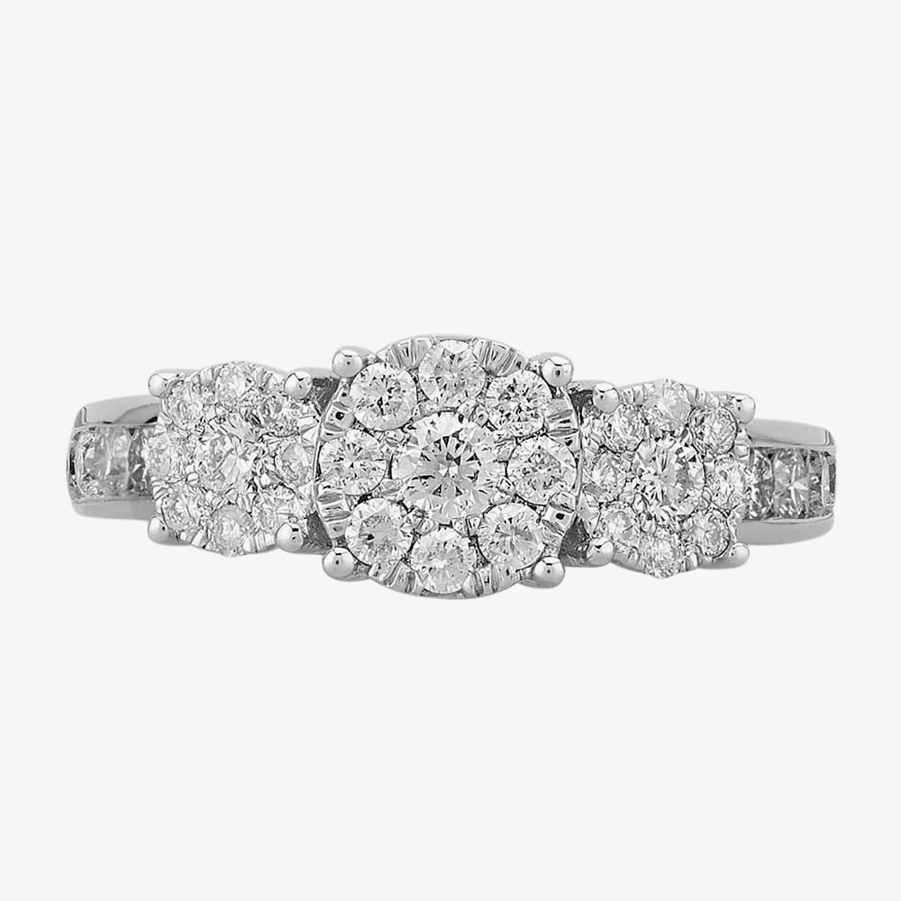 9ct White Gold 1.00ct Diamond Cluster Trilogy Ring THR15119-100TB 9KW