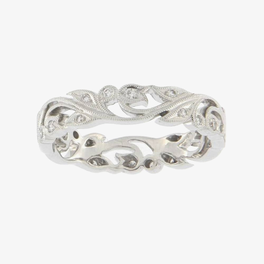 Product photograph of Ungar Amp Ungar 18ct White Gold Amp Diamond 0 16ct Vine Band Ring 8wr330dd from The Jewel Hut