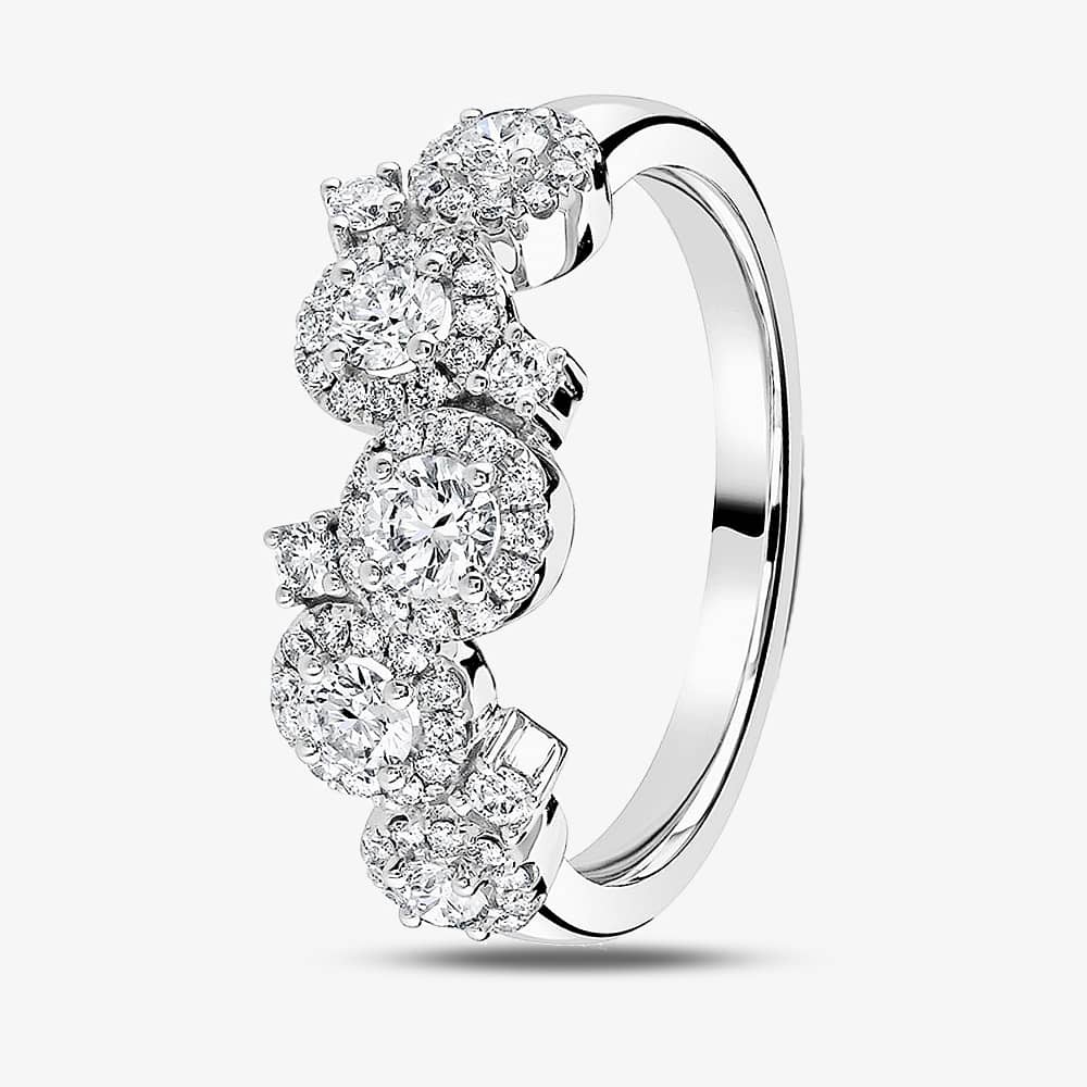 Product photograph of 18ct White Gold 0 71ct Diamond Halo Cluster Band Ring Lg195 Ra N from The Jewel Hut