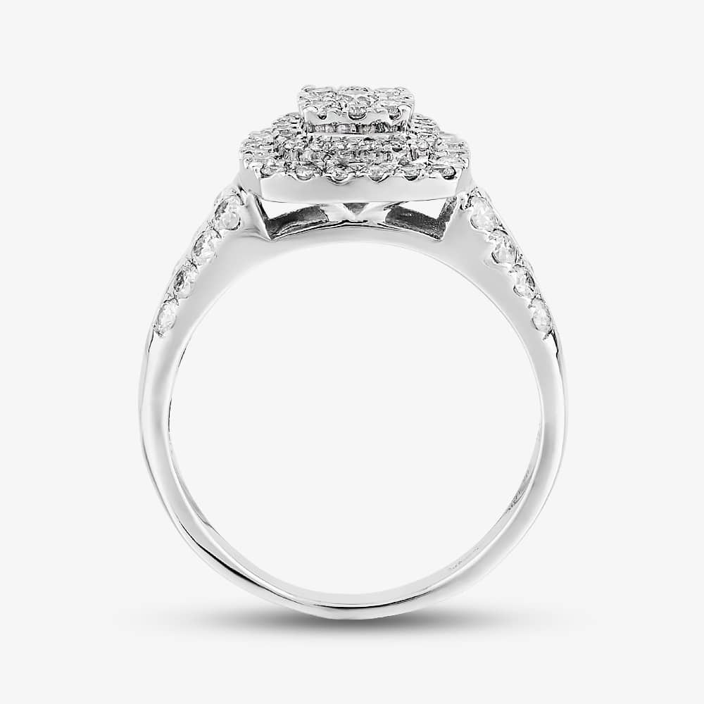 Pure Brilliance 18ct White Gold 1.00ct Diamond Shouldered Cushion Cluster Ring THR15868-100