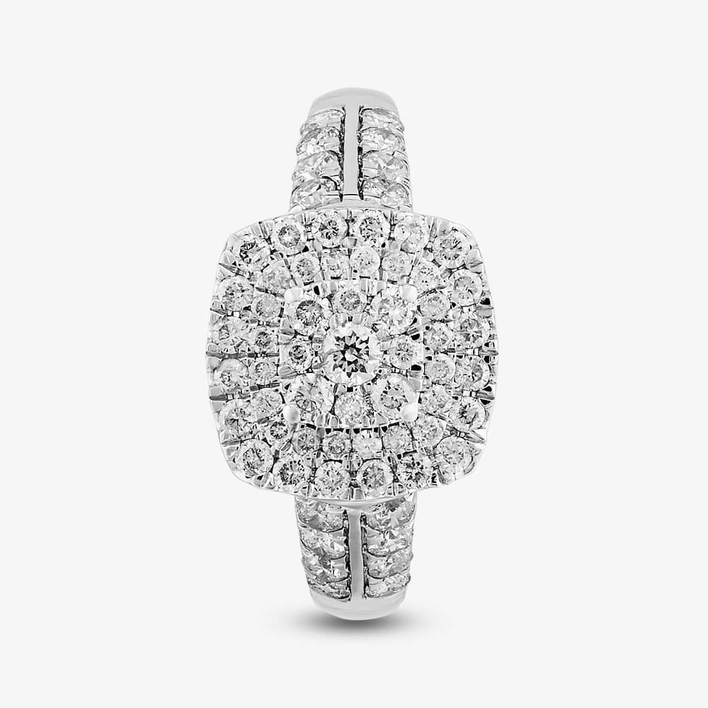 Pure Brilliance 18ct White Gold 1.00ct Diamond Shouldered Cushion Cluster Ring THR15868-100