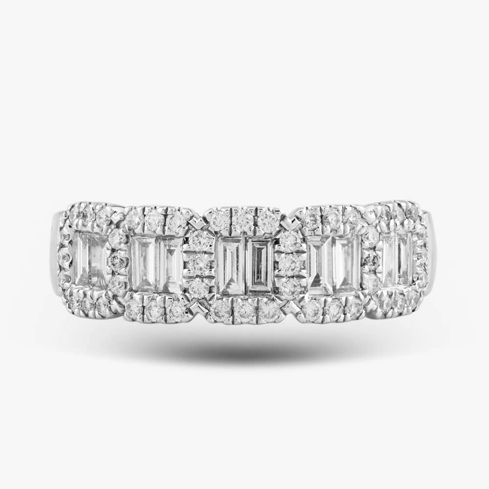 18ct White Gold 0.58ct Baguette & Brilliant Cut Diamond Half Eternity Ring R33995 18KW