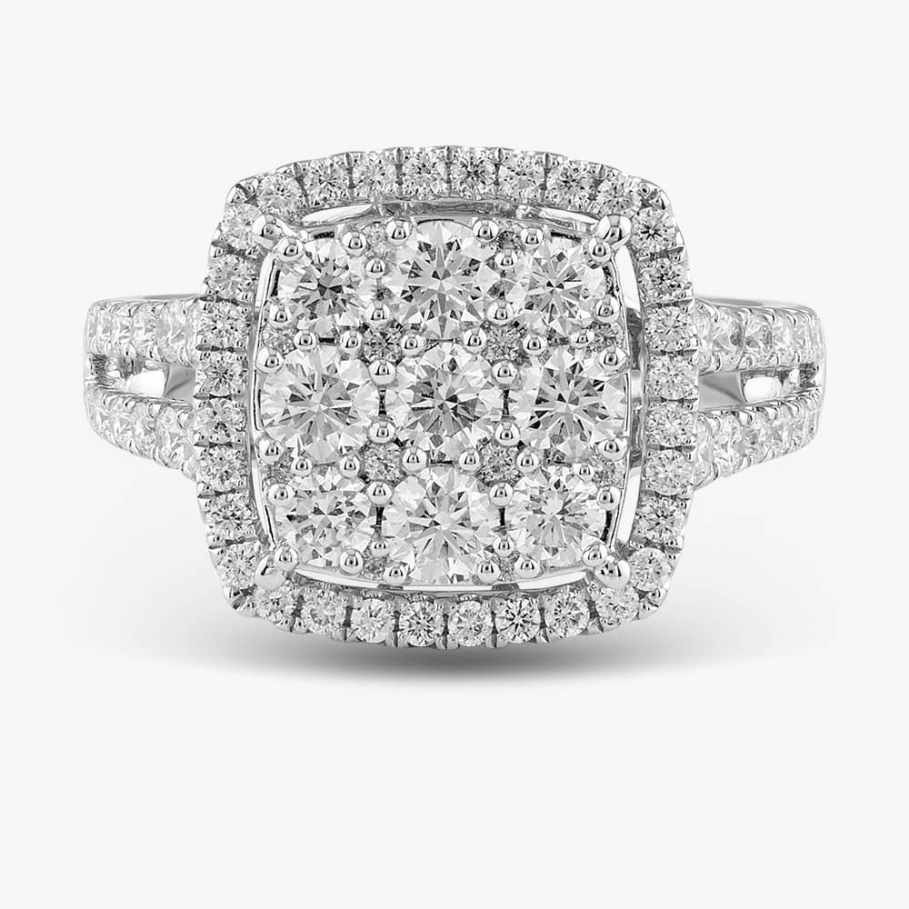 18ct White Gold 1.73ct Brilliant Cut Diamond Square Cluster Ring R27413GW18DD
