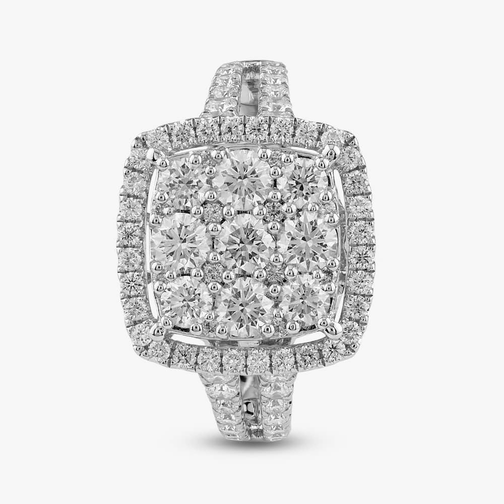 18ct White Gold 1.73ct Brilliant Cut Diamond Square Cluster Ring R27413GW18DD