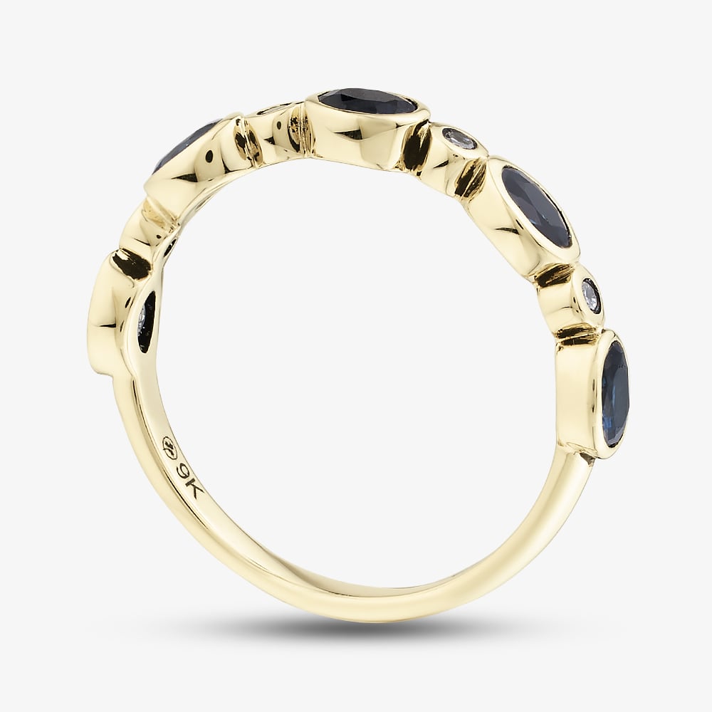9ct Yellow Gold Sapphire & Diamond Half Eternity Ring 52G70-10