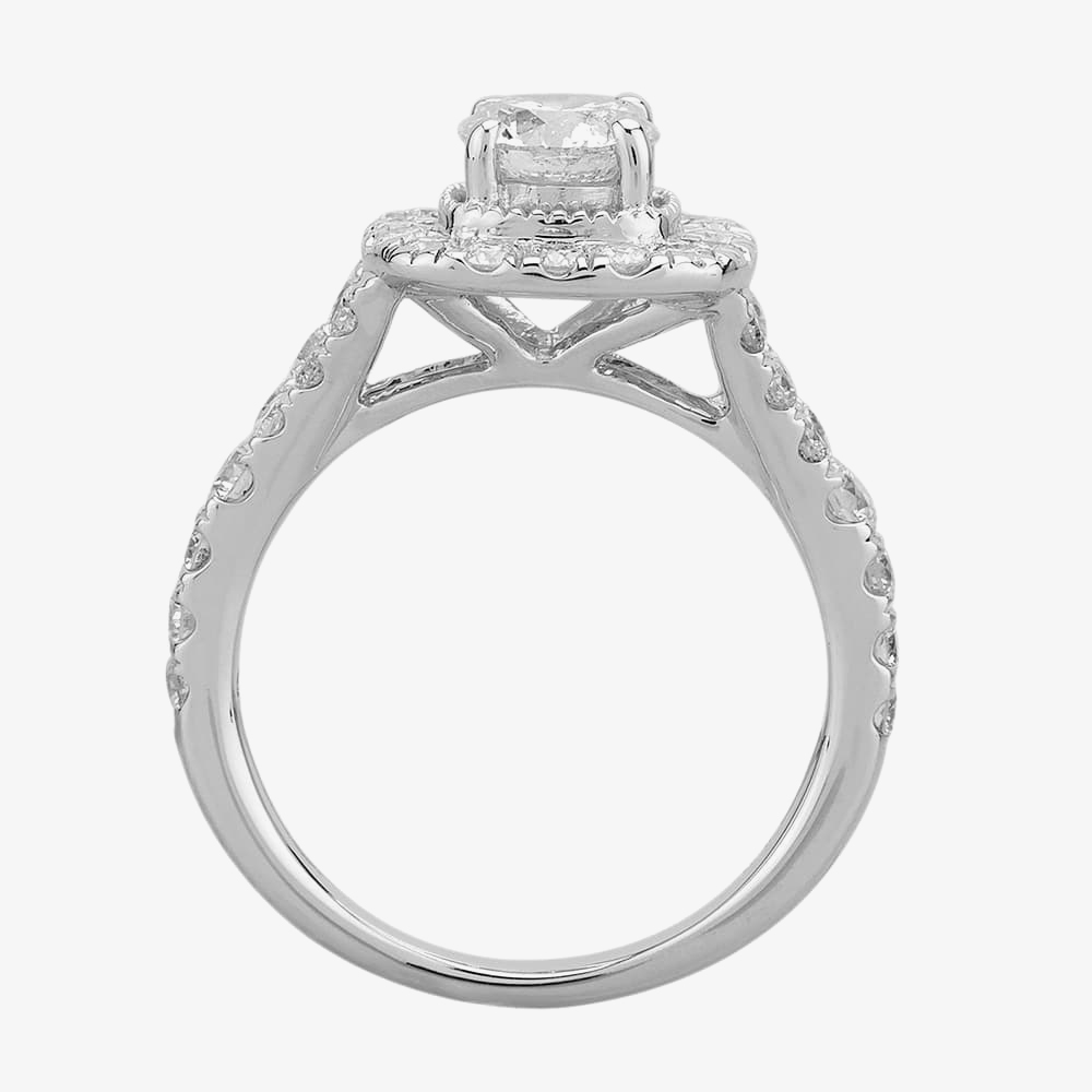 Pure Brilliance 18ct White Gold 1.50ct Certificated Diamond Split Shouldered Square Halo Ring THR18549-200N-E