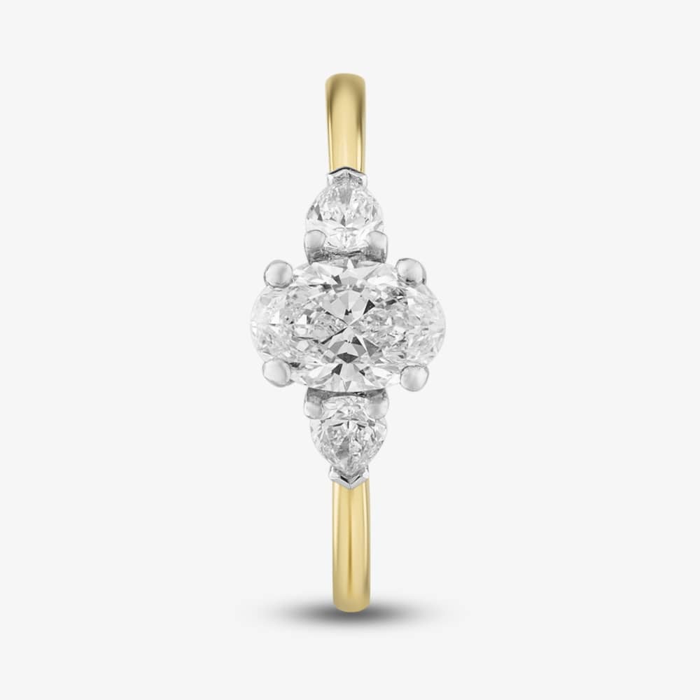 18ct Yellow Gold Certified 0.96ct Oval & Pear Cut Diamond Shoulder Set Solitaire Ring RN11088