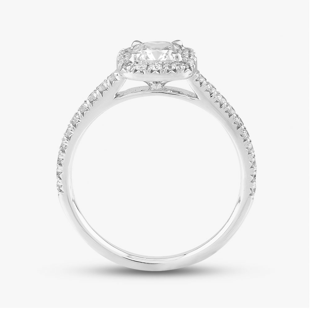 18ct White Gold Certificated 1.04ct Cushion Cut Diamond Shoulder Set Halo Ring J10648X/24-14-044 M