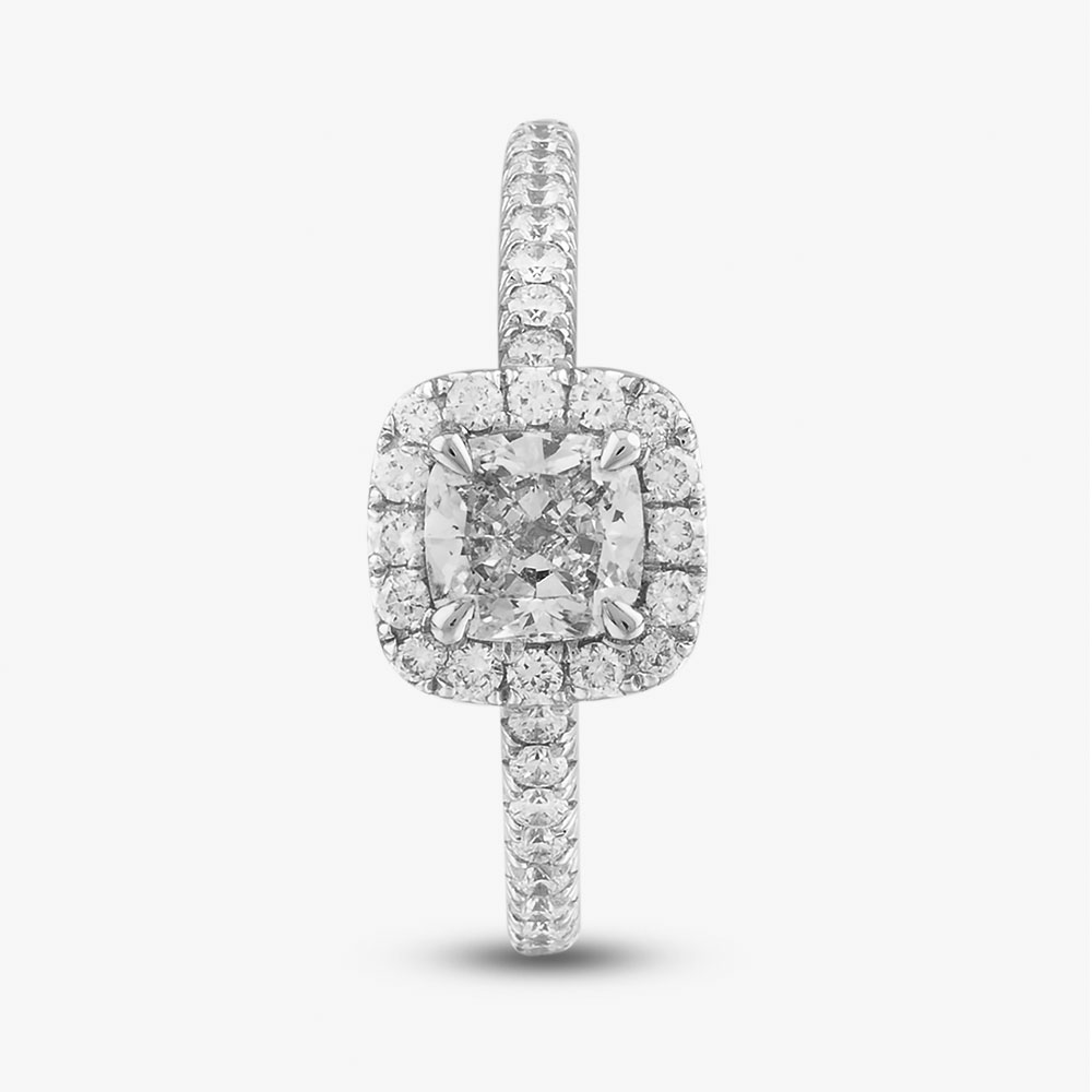 18ct White Gold Certificated 1.04ct Cushion Cut Diamond Shoulder Set Halo Ring J10648X/24-14-044 M