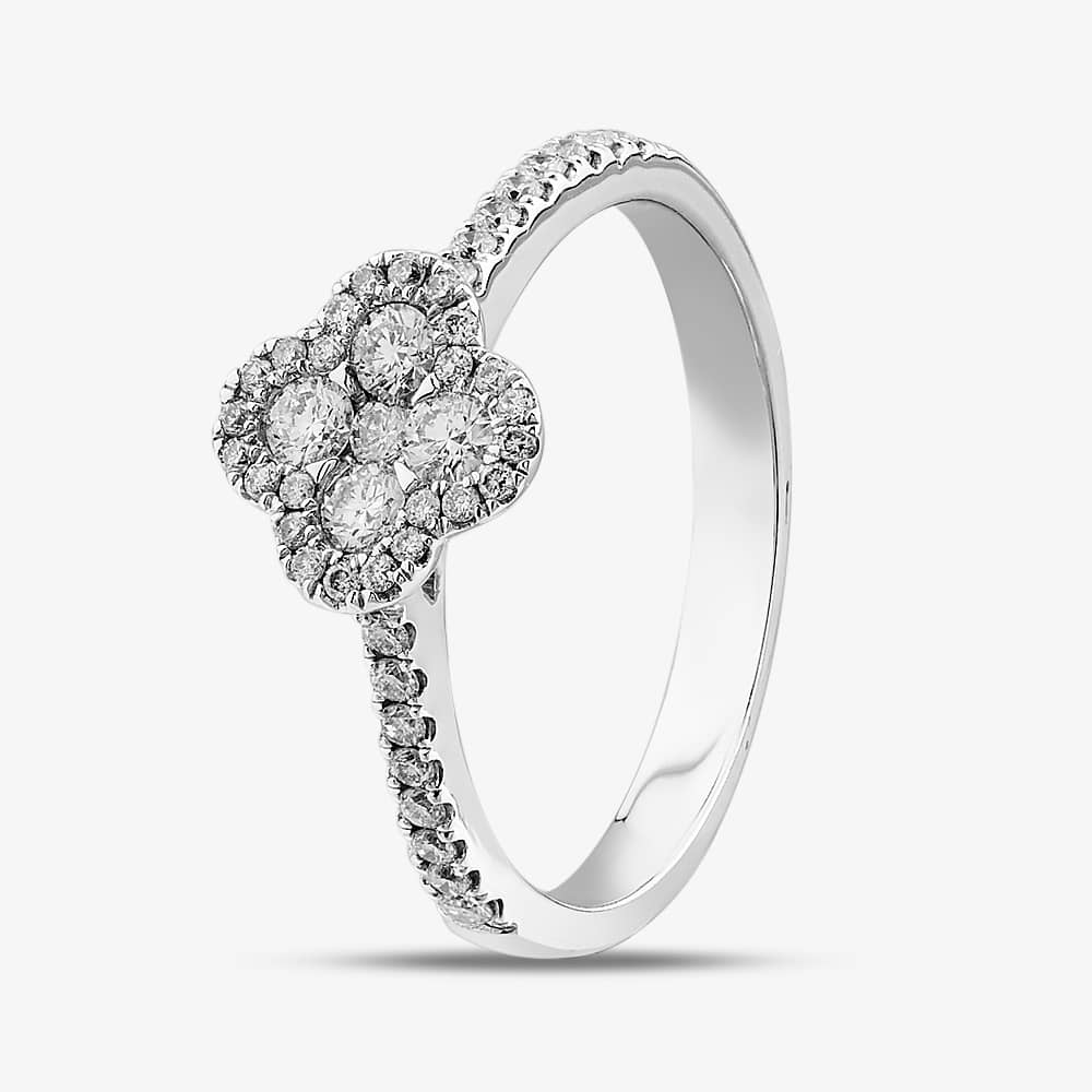 Product photograph of 18ct White Gold 0 33ct Quatrefoil Cluster Ring Bdcm M from The Jewel Hut
