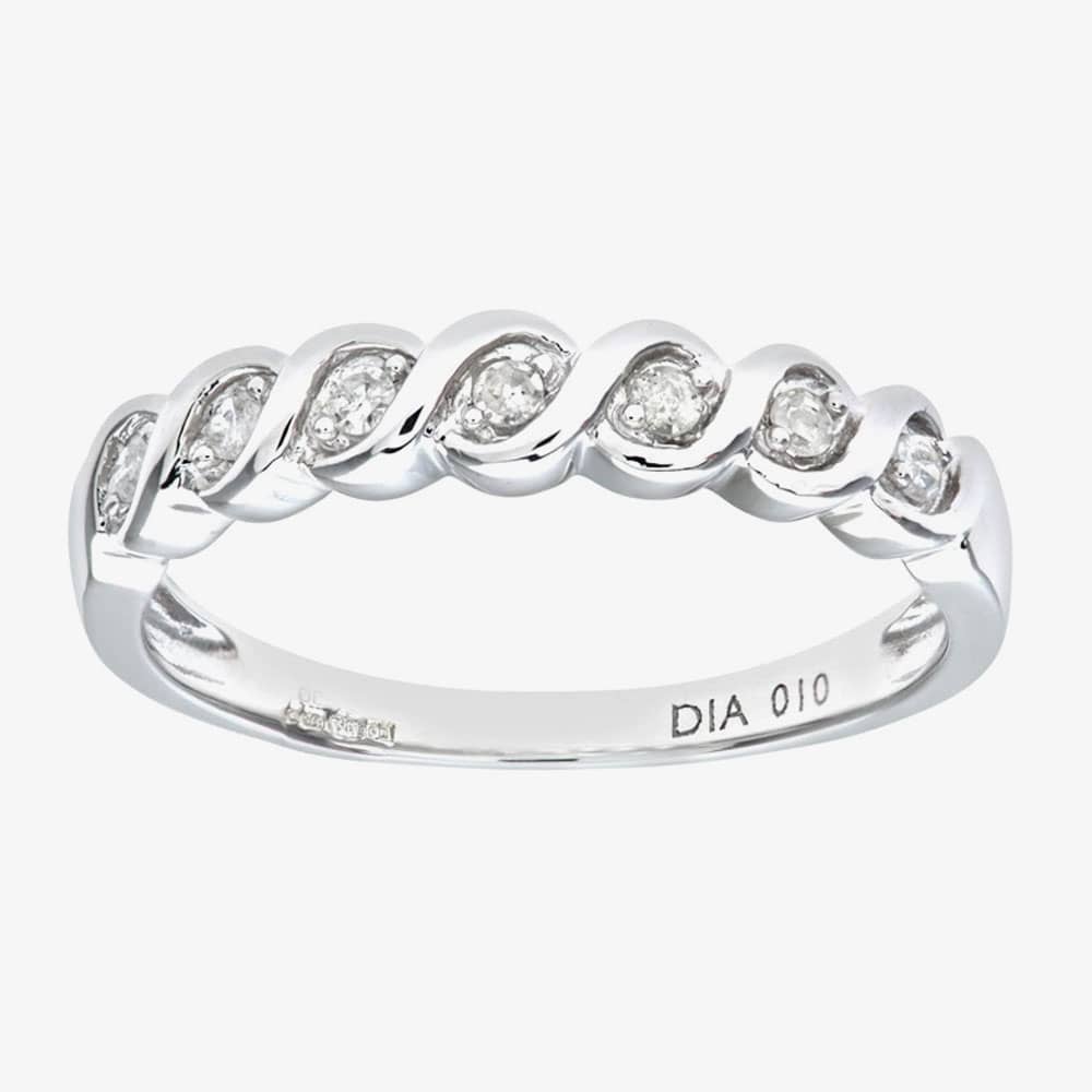 9ct White Gold 0.10ct Diamond Swirl Half Eternity Ring PR07018W