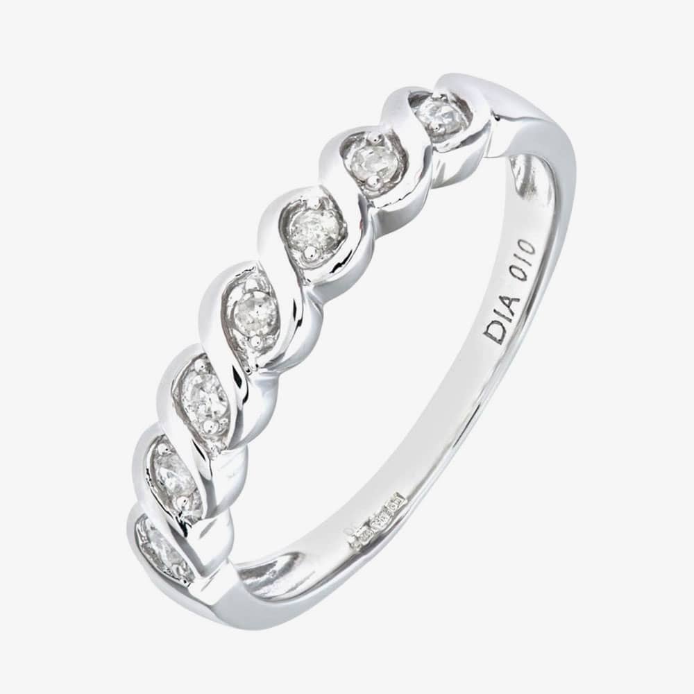 9ct White Gold 0.10ct Diamond Swirl Half Eternity Ring PR07018W