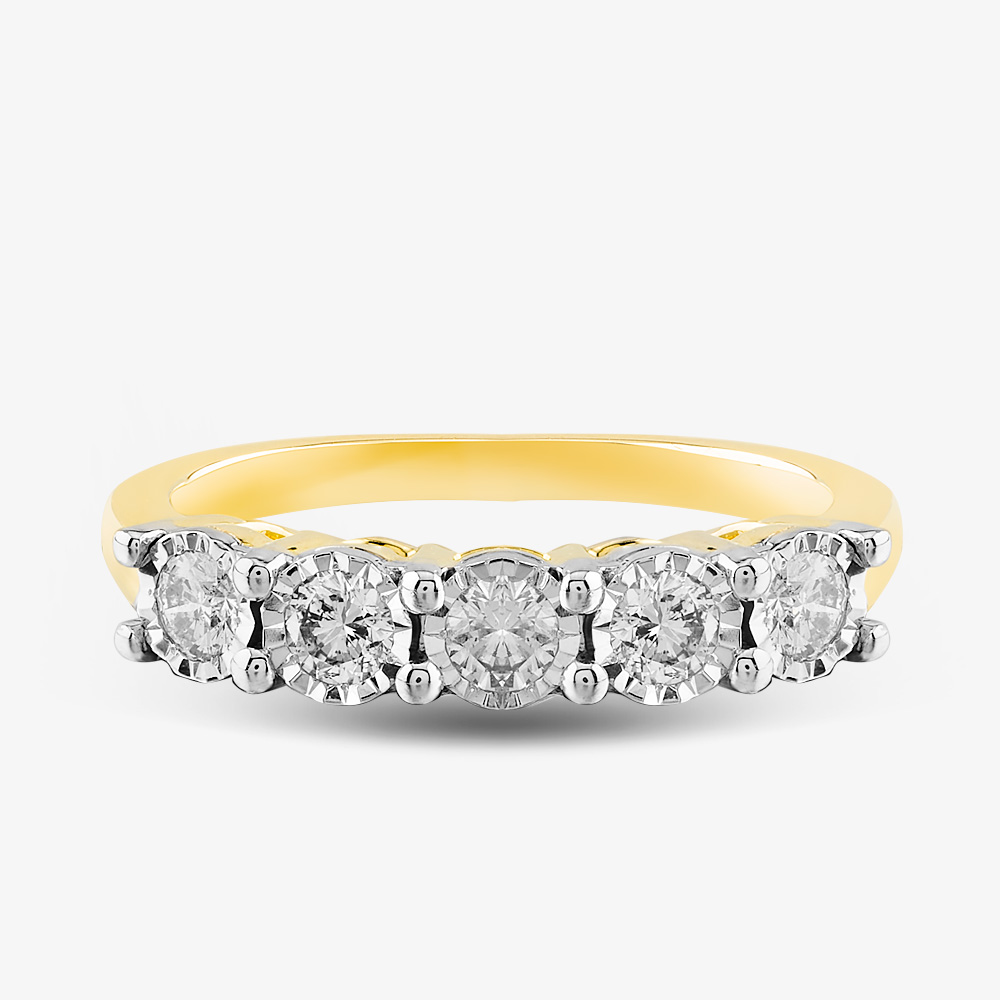 9ct Yellow Gold 0.50ct Diamond Five Stone Ring THR26487-50 9Y
