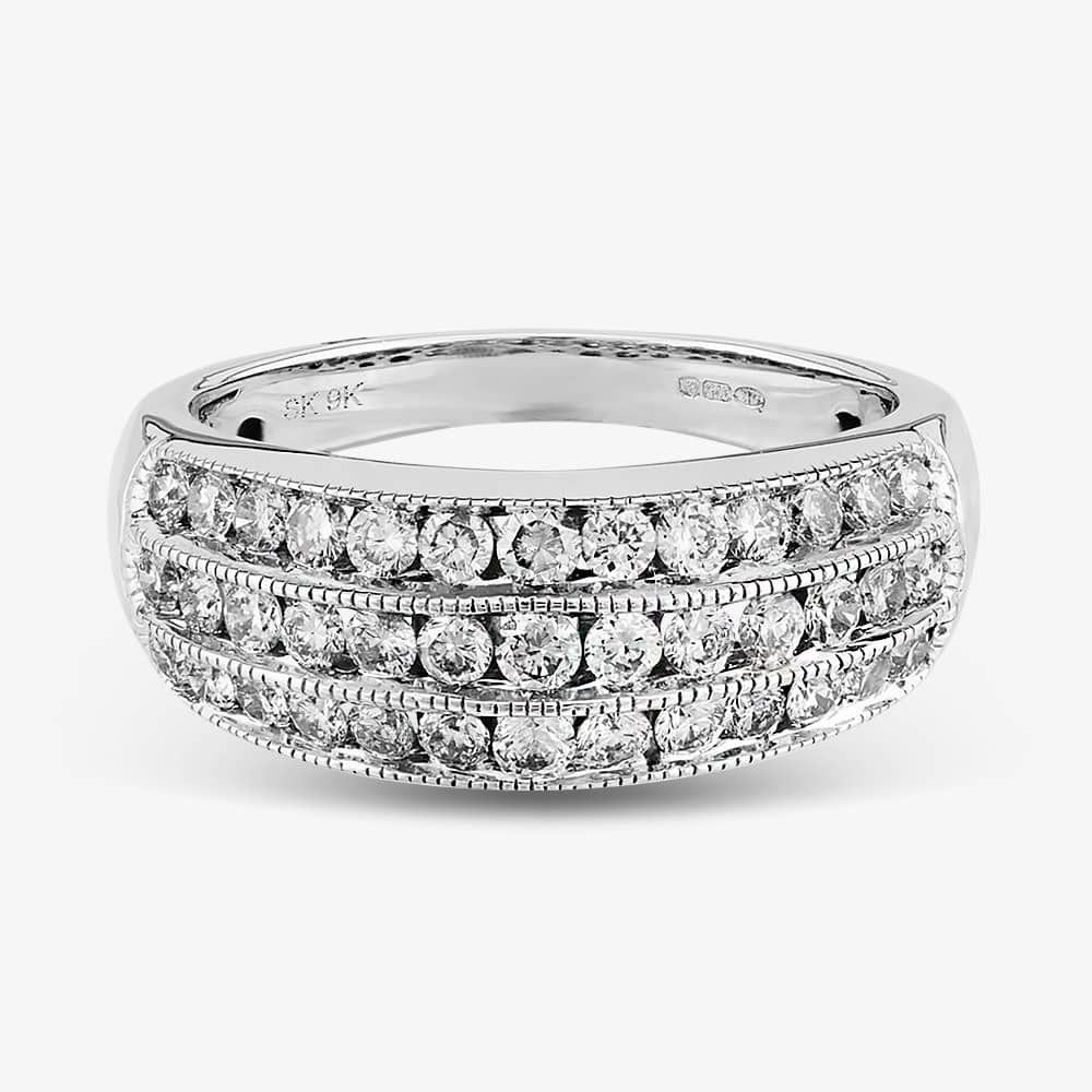 9ct White Gold 1.00ct Diamond Channel Set Three Row Ring THR15381-100
