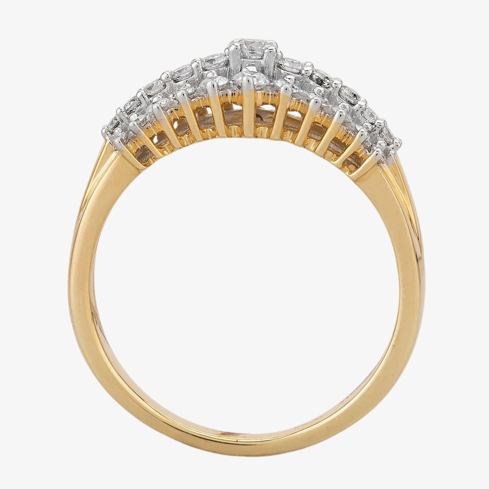 9ct Yellow Gold 0.50ct Diamond Claw Set Three Row Ring THR21333-50 