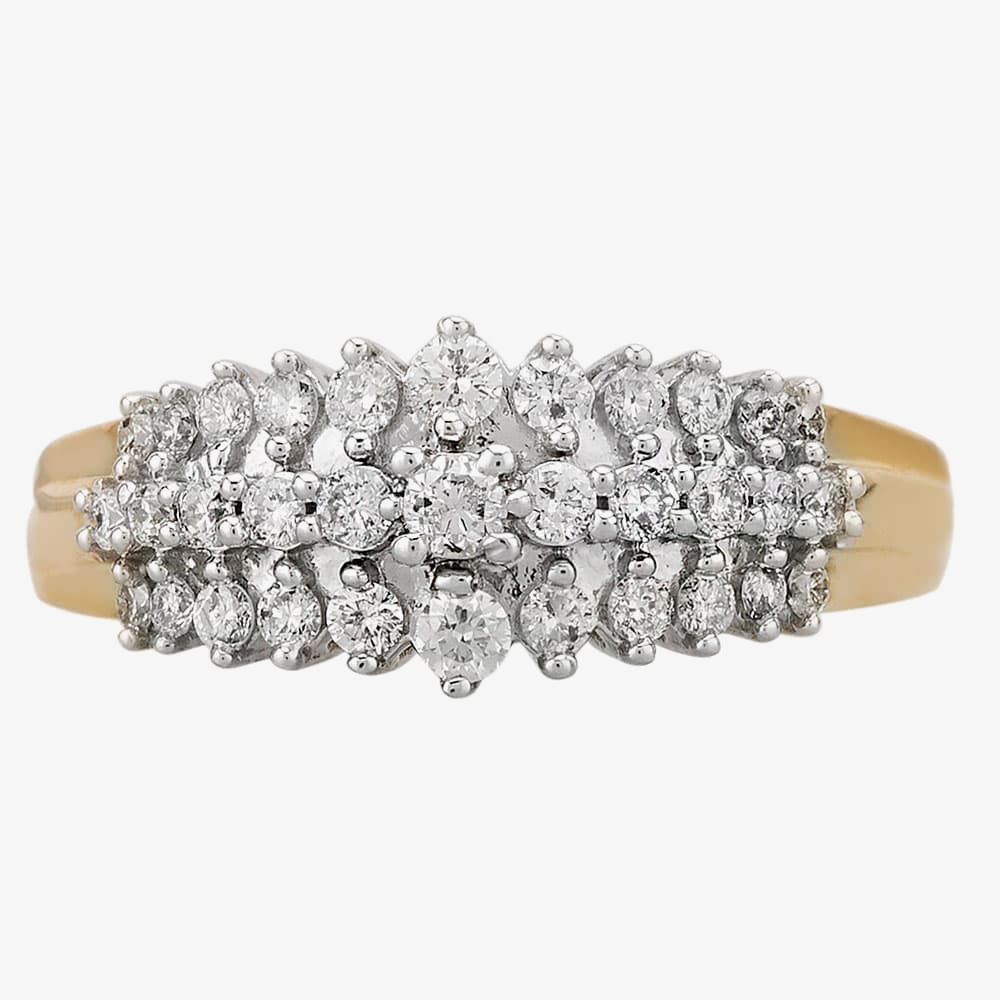 9ct Yellow Gold 0.50ct Diamond Claw Set Three Row Ring THR21333-50 