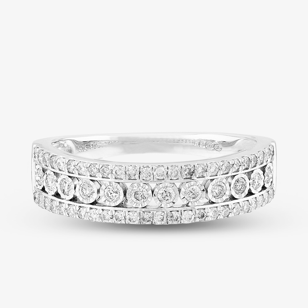 9ct White Gold 0.50ct Diamond Three Row Ring THR18111-50