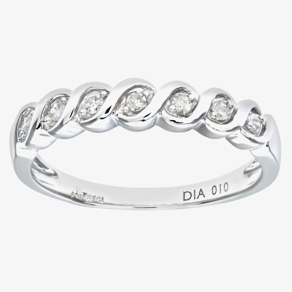 9ct White Gold 0.10ct Diamond Swirl Half Eternity Ring PR07018W