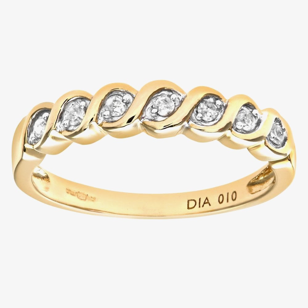 9ct Yellow Gold 0.10ct Diamond Swirl Half Eternity Ring PR07018Y