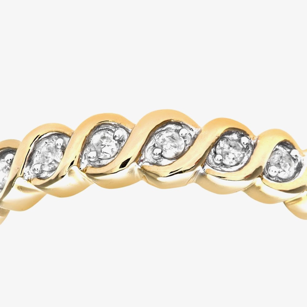 9ct Yellow Gold 0.10ct Diamond Swirl Half Eternity Ring PR07018Y