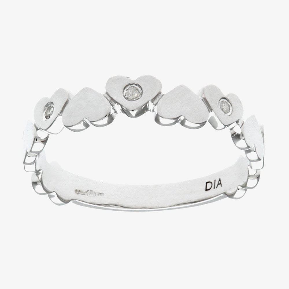 9ct White Gold 0.03ct Diamond Set Hearts Ring PR08735W