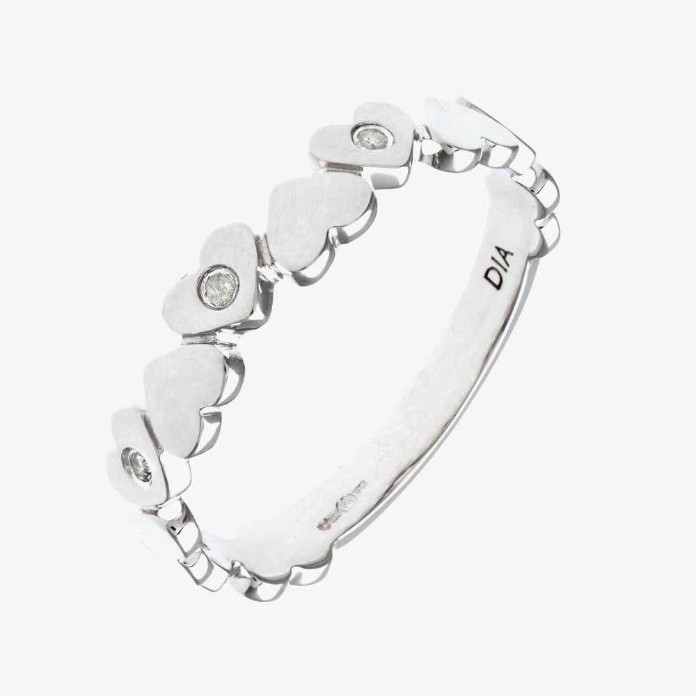 9ct White Gold 0.03ct Diamond Set Hearts Ring PR08735W