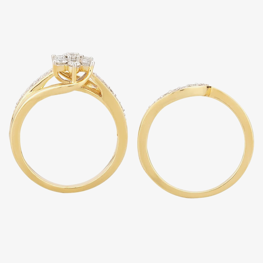 9ct Yellow Gold 0.75ct Diamond Flower Cluster Twist Bridal Set THR15237-75