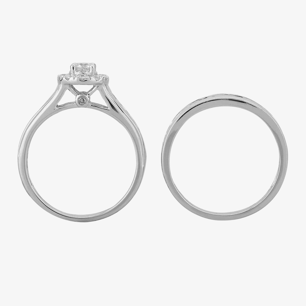 9ct White Gold 1ct Diamond Cluster Halo Bridal Set THR19586-100
