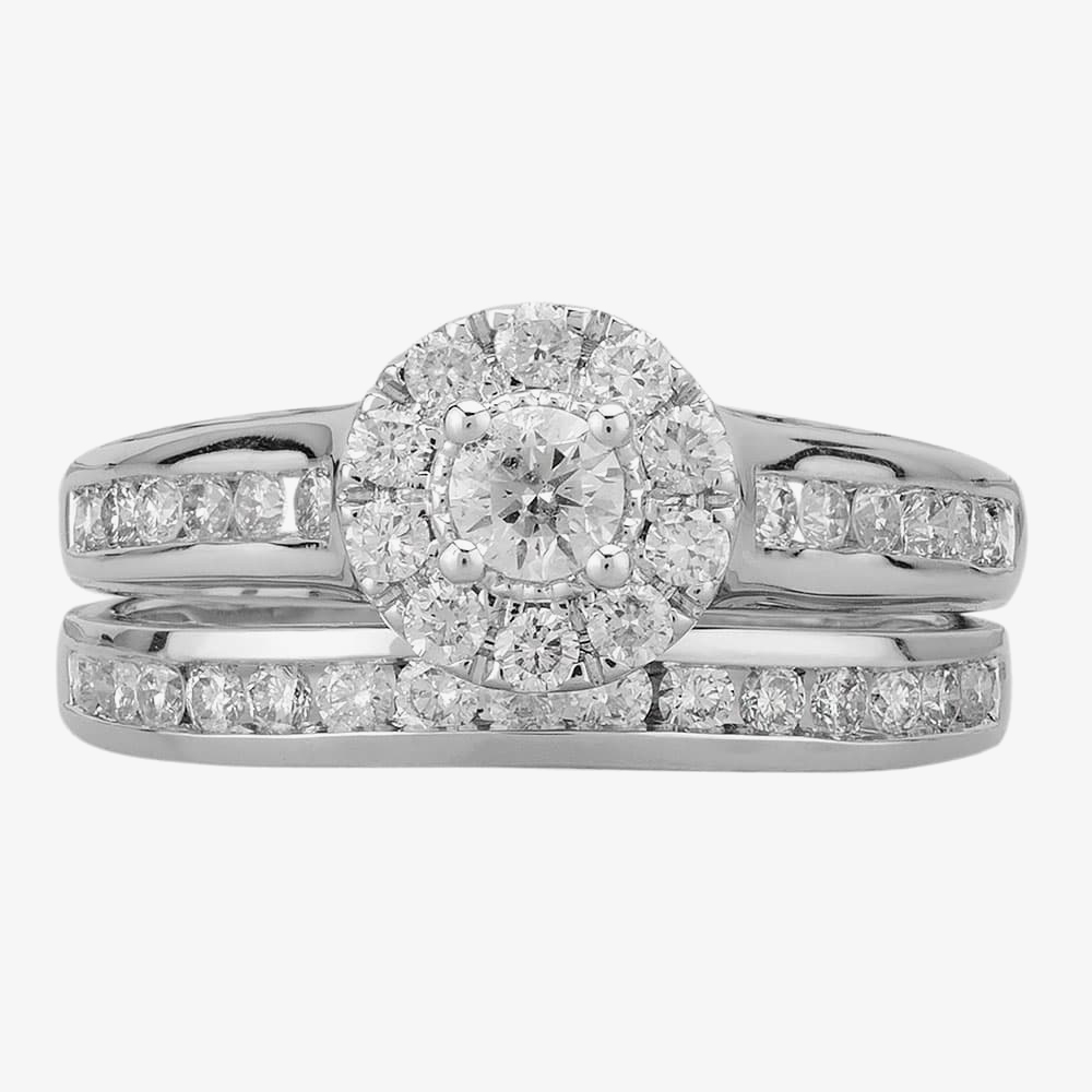 9ct White Gold 1ct Diamond Cluster Halo Bridal Set THR19586-100