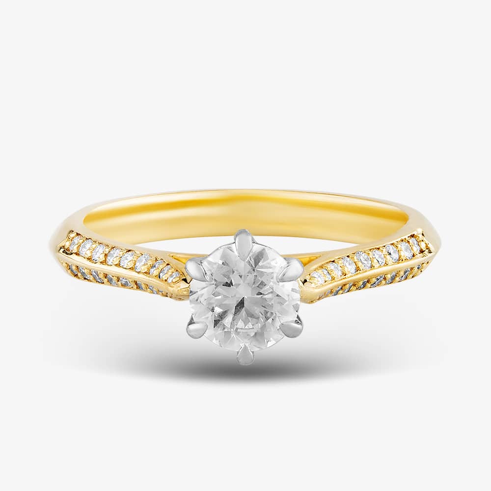 18ct Yellow Gold Certified 0.70ct Brilliant Cut Diamond Shoulder Set Solitaire Ring 10637/18PT/M020.70 (M)