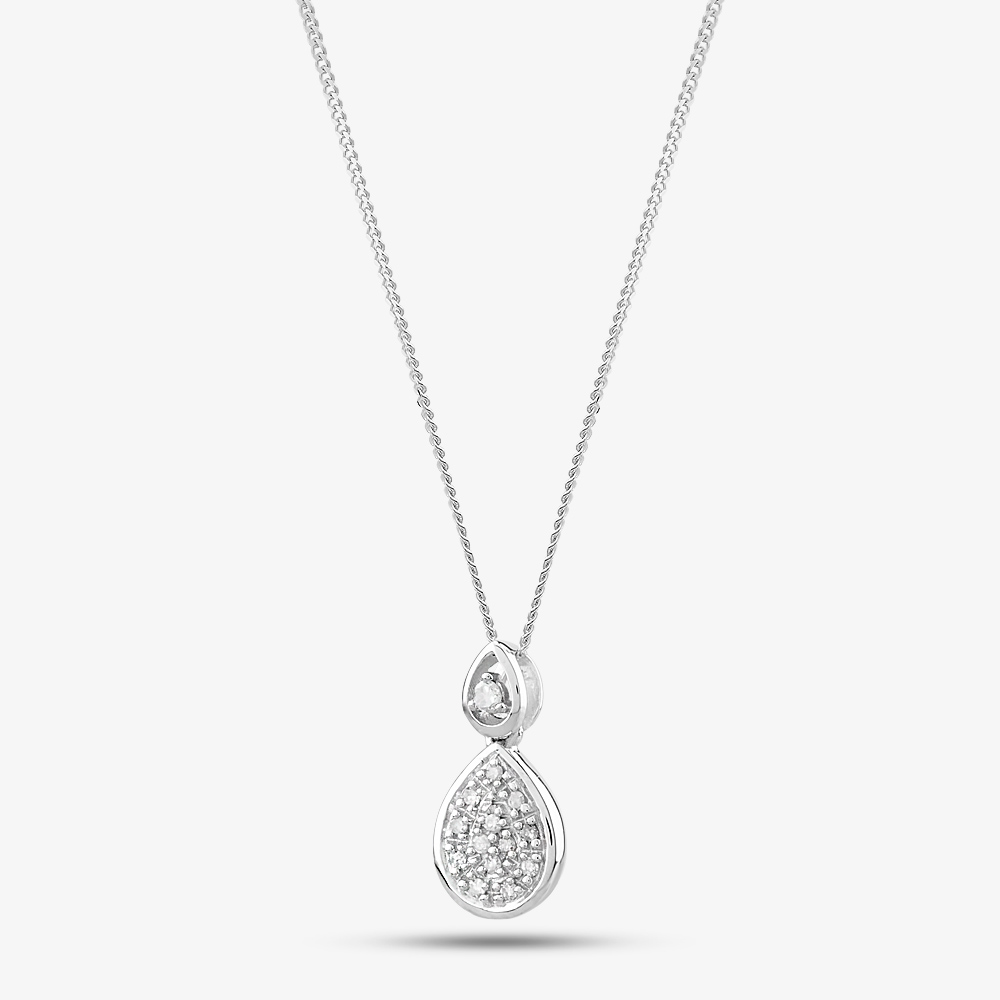 Product photograph of 9ct White Gold Amp Diamond Double Teardrop Necklace Pp05987 5 13 0024 from The Jewel Hut