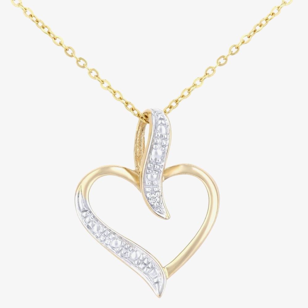 9ct Yellow Gold Diamond Heart Pendant Necklace PP03816Y
