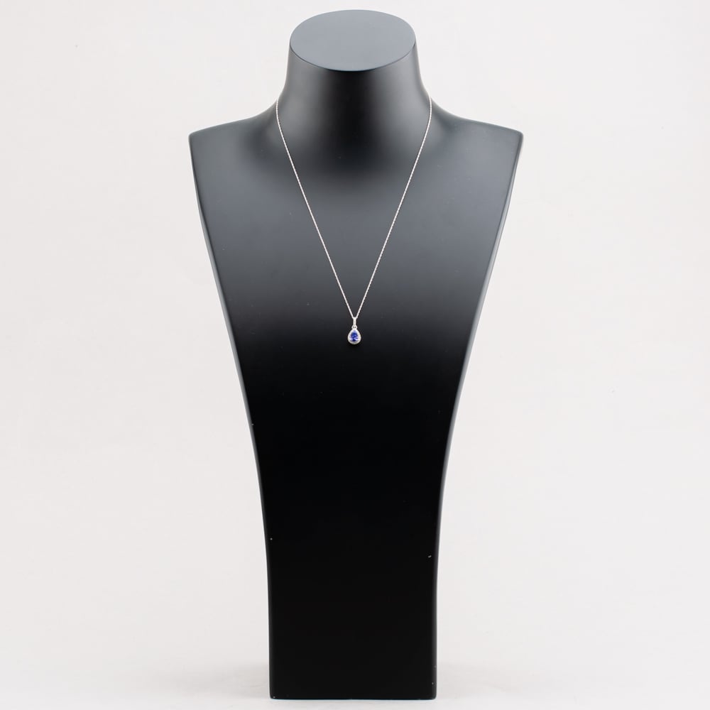 9ct White Gold Pear Cut Tanzanite & Diamond Pendant Necklace RJP0306